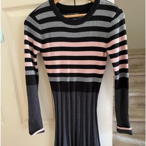 Striped gray, black, pink knit acrylic dress